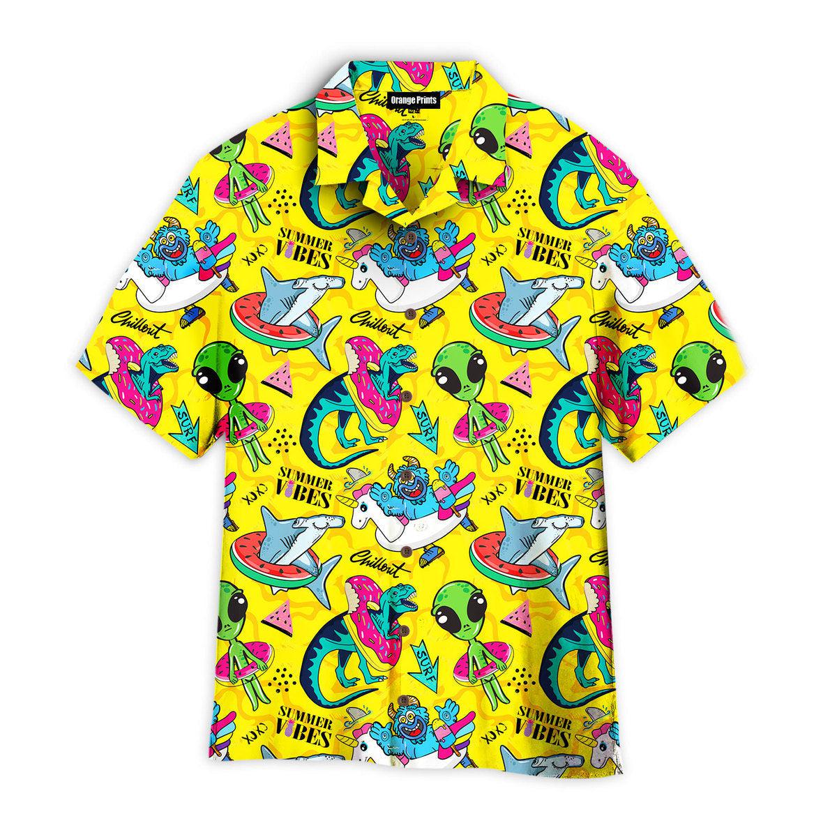 Yellow With Alien Summer Vibes Hawaii Shirt For Men And Women Ha51004