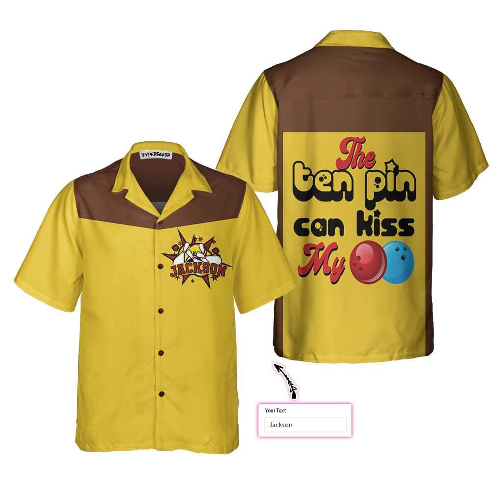 The Ten Pin Can Kiss My Ball Custom Hawaiian Shirt, Personalized Bowling Shirt, Best Gift For Bowling Players