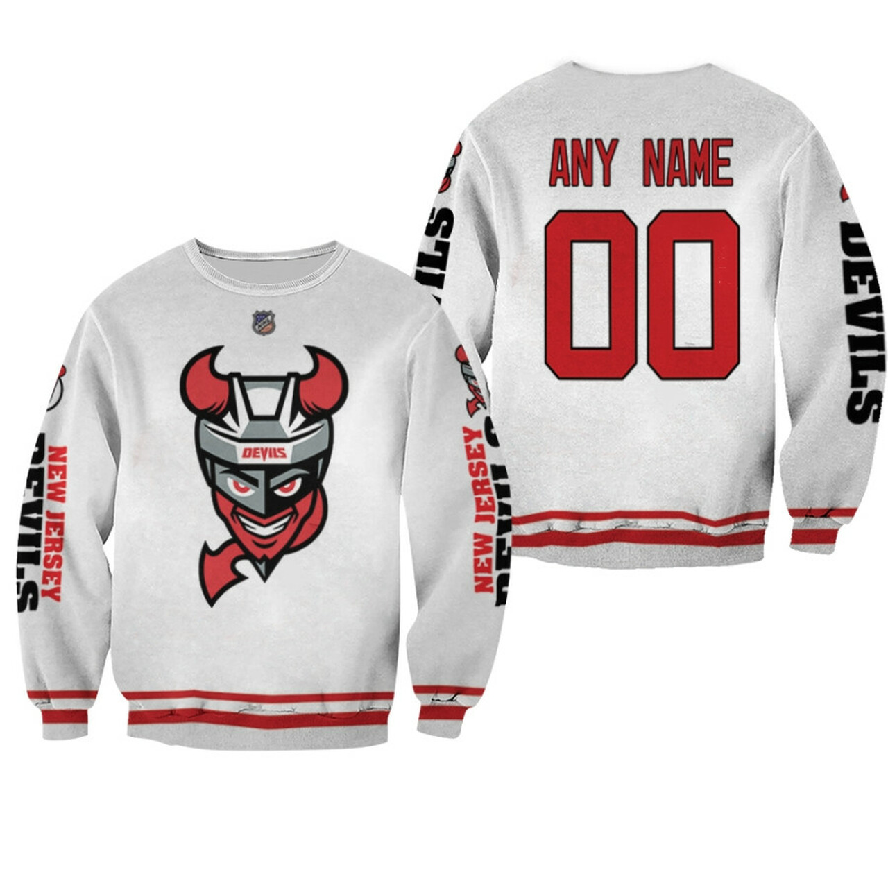 New Jersey Devils Custom Name Number White Gift For Fan 3D Full Printing Sweatshirt