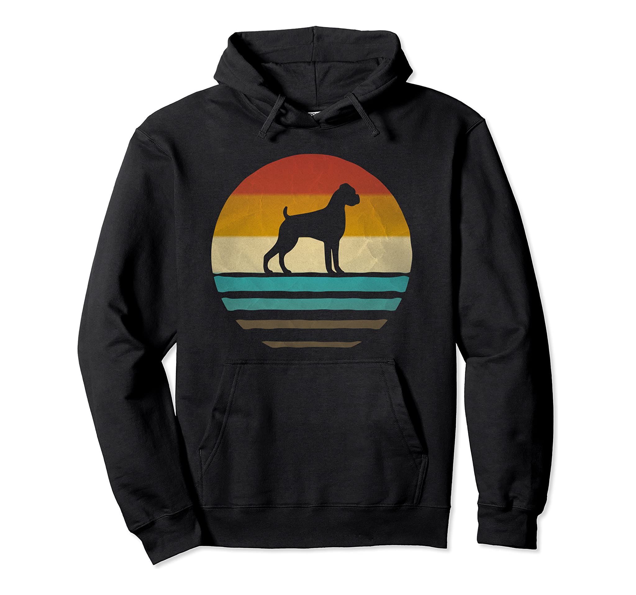 Retro Vintage Sunset Boxer Dog Breed Silhouette Gift Pullover Hoodie