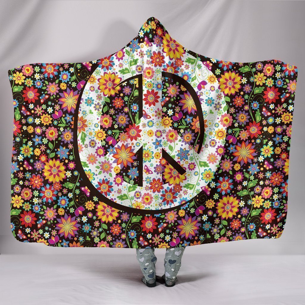 Floral Peace Hippie Hooded Blanket Gift Idea