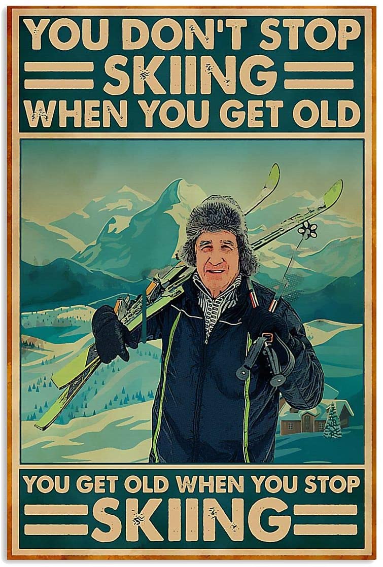 Vintage Old Man Skiing Don’T Stop Skiing When You Get Old Poster Art Print      Home Decor Gift For Men Women Family Friend On Birthday Xmas