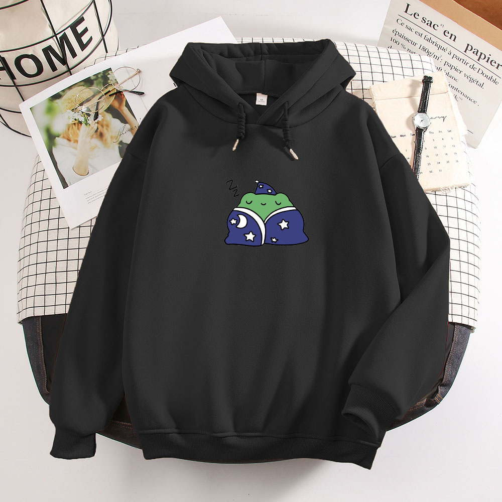 Thick Warm Hoodie Women Autumn Loose Oversize Sweatshirt Harajuku Kawaii Frog Printed Hoodies Thicken Hooded Pullover Female alx