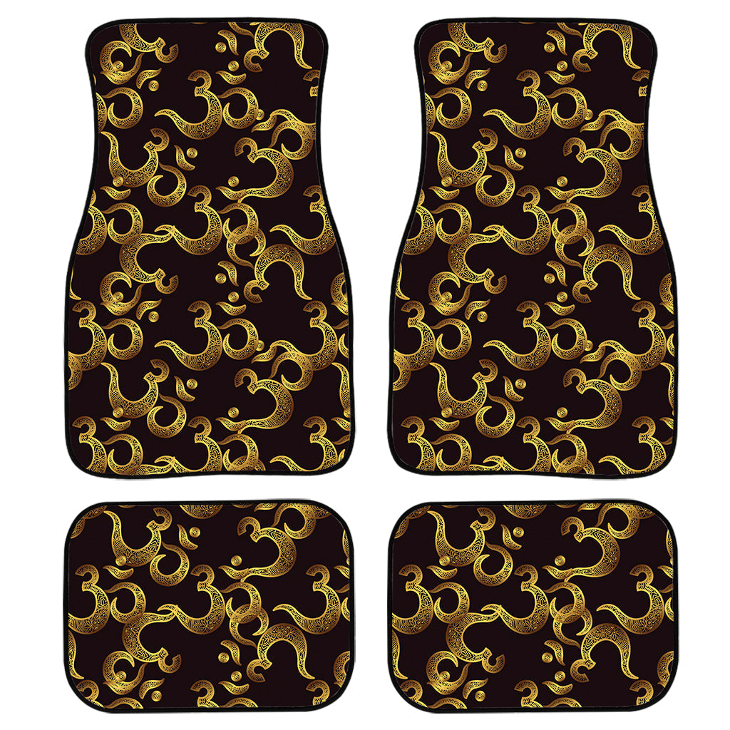 Gold Om Symbol Pattern Print Front And Back Car Floor Mats, Front Car Mat