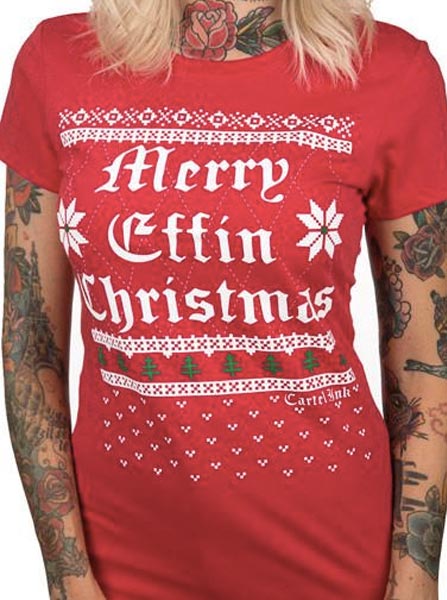 Women’S Merry Effin Christmas Ugly Sweater Tee By Cartel Ink