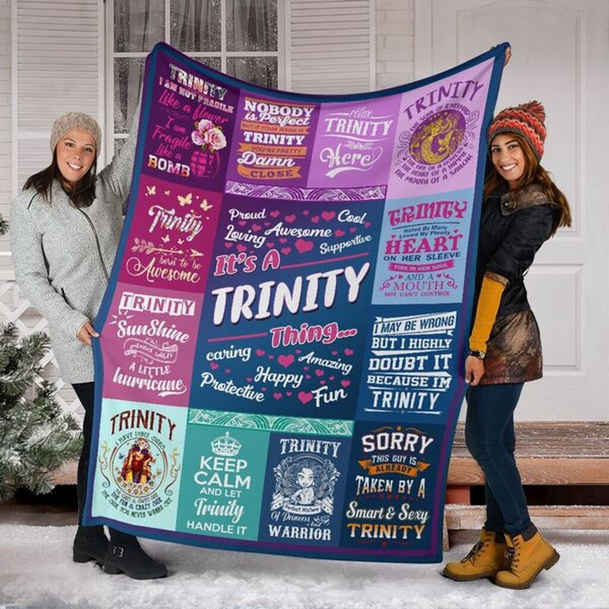 [Personalized Name] Born To Be Awesome Trinity  Fleece Blanket, Sherpa Blanket, Gift For Aunt Gift For Parent, Family Member, Friends Gift, Christmas Gift, Home Decor, Home Living