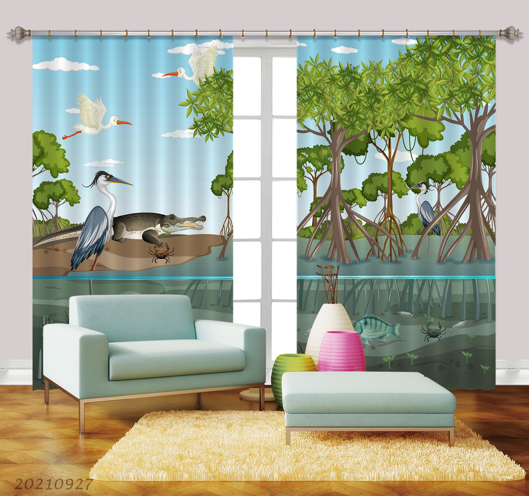 3D Cartoon Forest Lake Animal Crocodile Curtains And Drapes Lqh 280