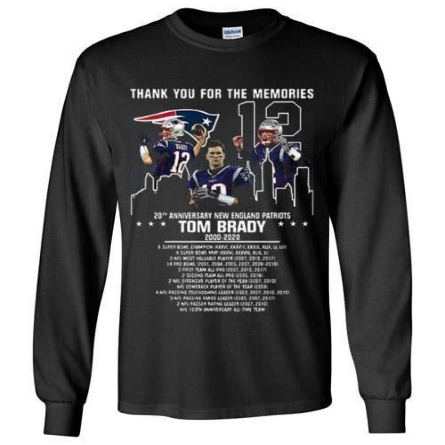 Thank you for the memories Tom Brady 20th anniversary New England Patriots Black Costume gift Gildan Long Sleeve T-Shirt Test