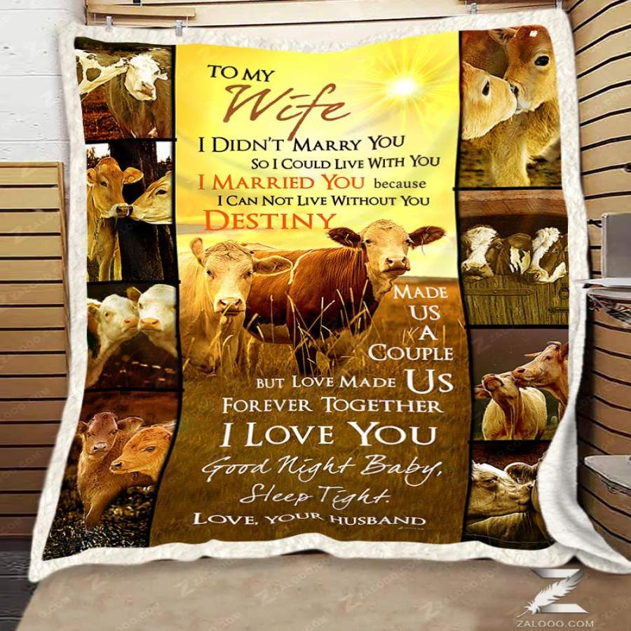 Zalooo – Custom Fleece Blanket – COW – To my Wife – Destiny