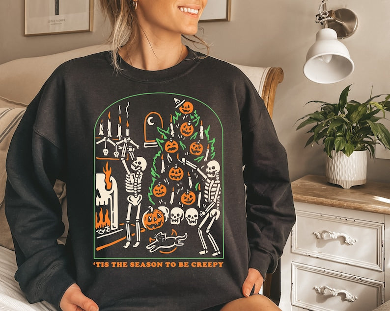 Tis The Season To Be Creepy Halloween Crewneck Sweatshirt All Over Print Sweatshirt For Women Sweatshirt For Men Sws1025