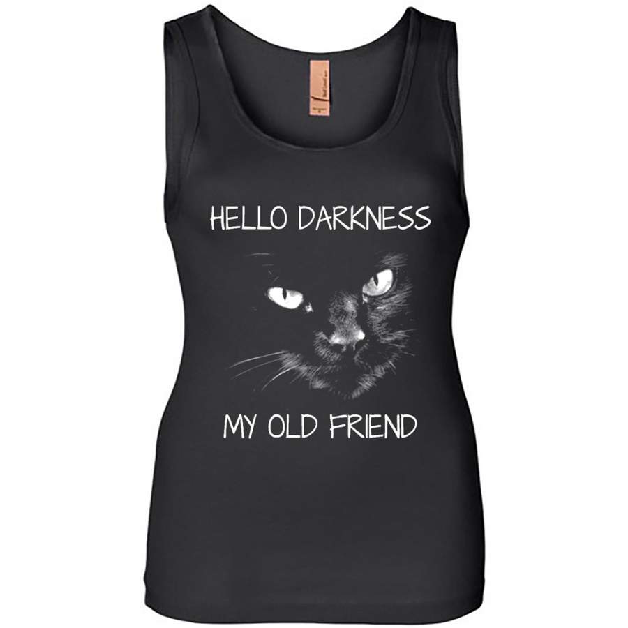 Cat Hello Darkness My Old Friend, Cat Lover Kitten – Womens Jersey Tank