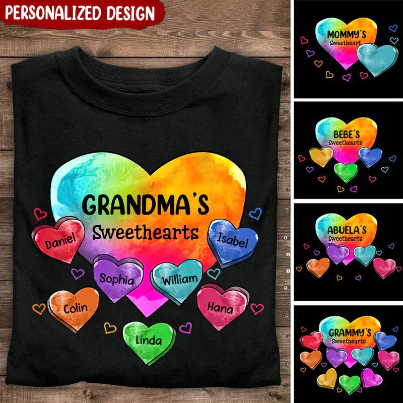 Personalized Shirt Grandma, Colorful Heart Grandma Auntie Mom Sweet Heart Kids Personalized T- Shirt