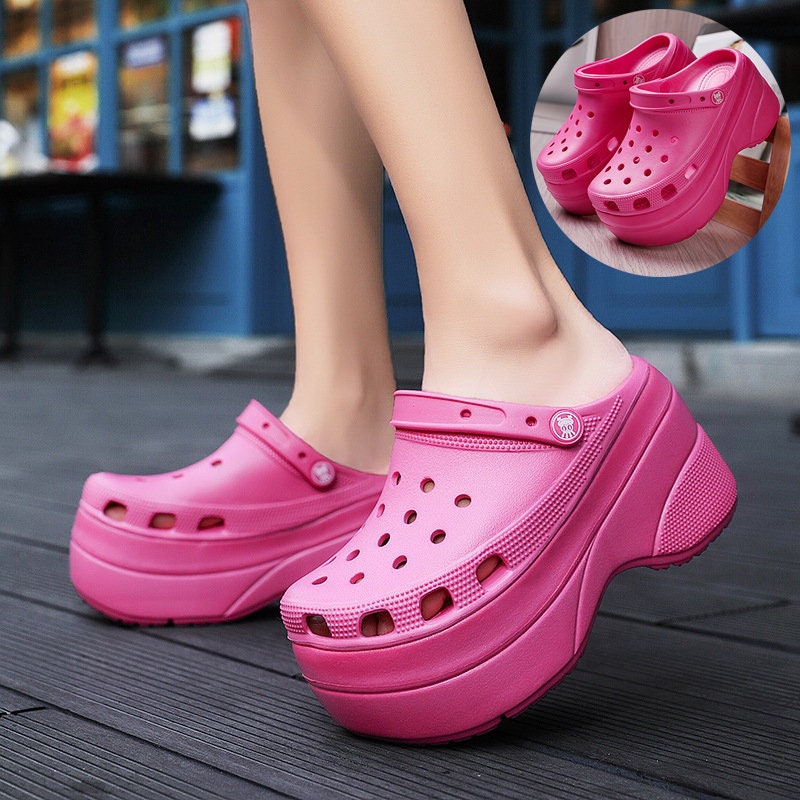 Women’s Shoes Summer Slippers High Platform Heel Hole Shoes cute Family slides summer beach slides waterproof sandals men women kids slides