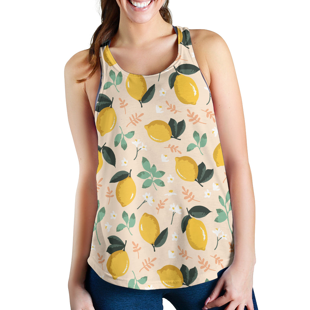 Lemon Flower Leave Pattern Women Racerback Tank Top