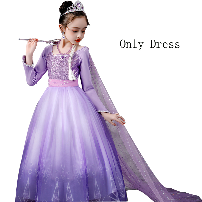 VOGUEON New Purple Elsa Dress Girl Long Sleeve Sequins Princess Costume Kids Fancy Cosplay Halloween Party Elza Vestido Infantil alx