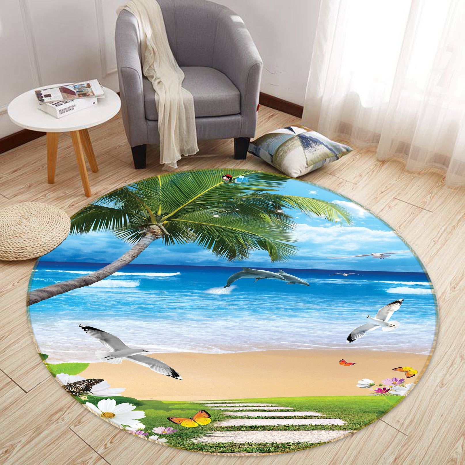 3d Beach Coconut Tree 80260 Round Rug Home Decor