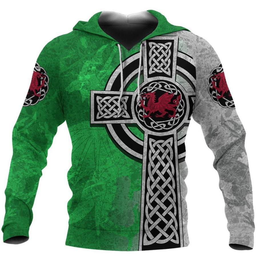 Wales Hoodie – Celtic Cross Welsh Dragon NVD1365