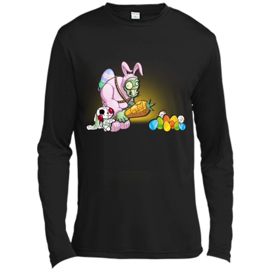 Bunny zombie with carrot hunt egg T-shirt – happy Easter eg Long Sleeve Moisture Absorbing Shirt