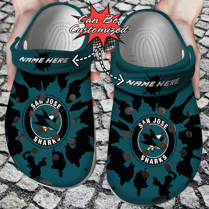 Hockey Crocss – Personalized Sj Sharks Color Splash Clog Shoes