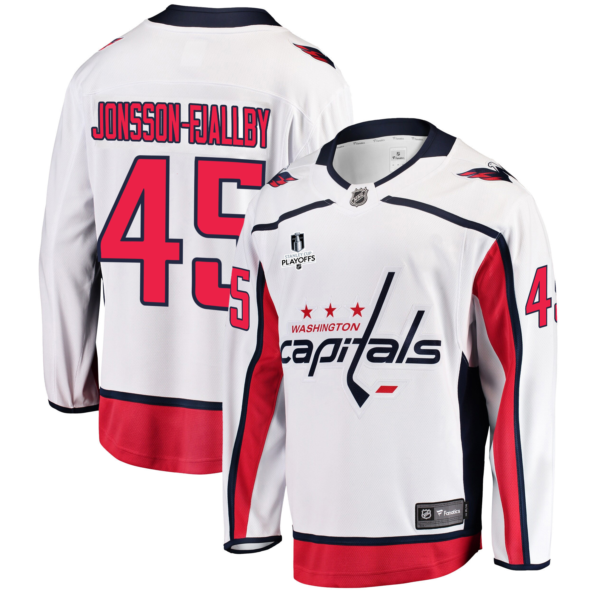 Washington Capitals Axel Jonsson-Fjallby 45 Away 2022 Stanley Cup Playoffs Breakaway Men Jersey – White