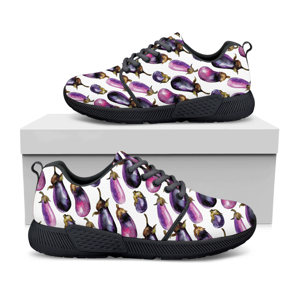 Watercolor Eggplant Pattern Print Black Athletic Shoes