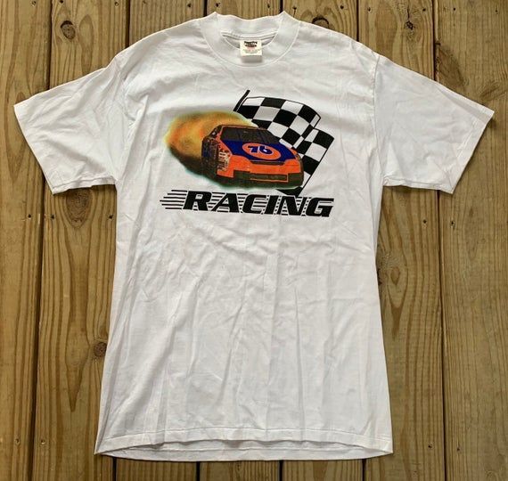 Vintage 90S Unocal Corp 76 Racing White Shirtedium Shirt