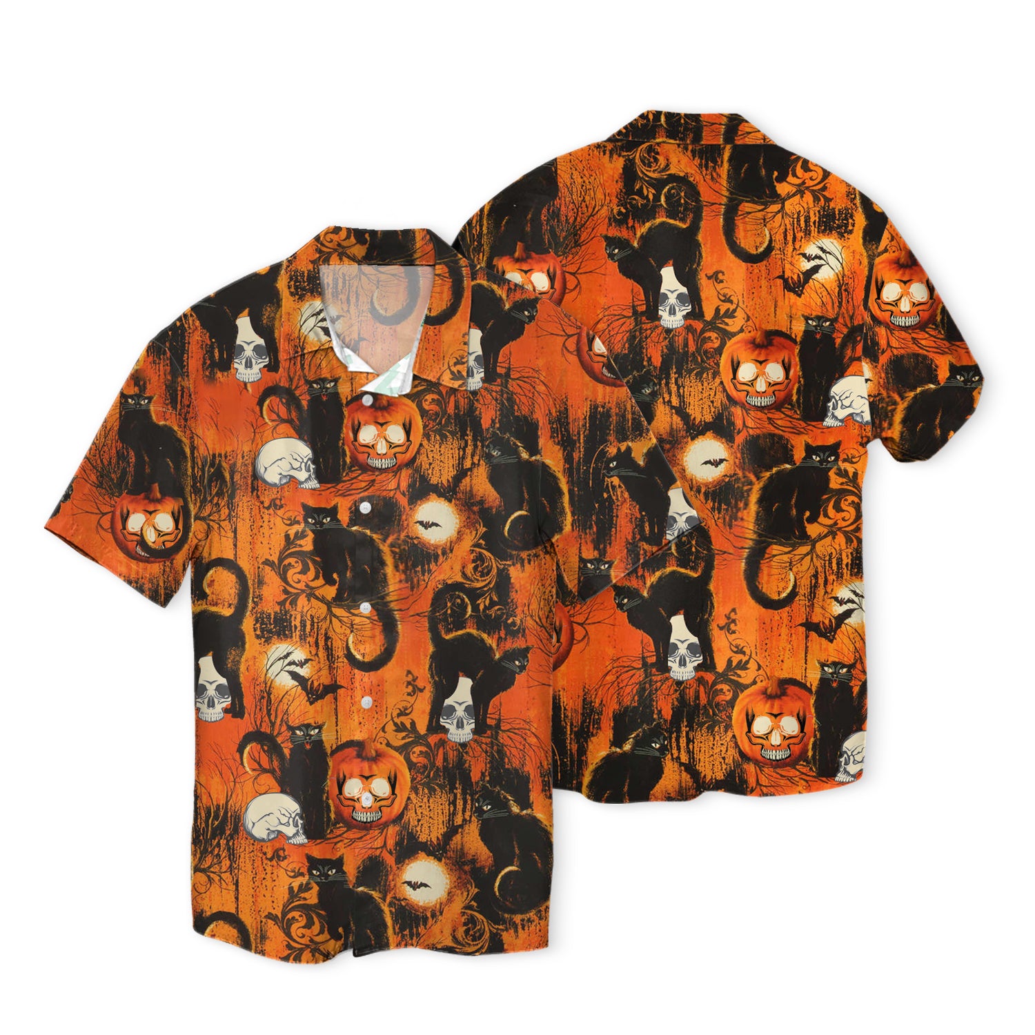 Black Cats Skulls Pumpkins Halloween Hawaii Shirt Ha75257