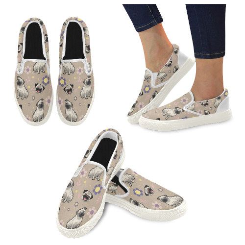 Pug Flower White Women’s Slip-on Canvas Shoes