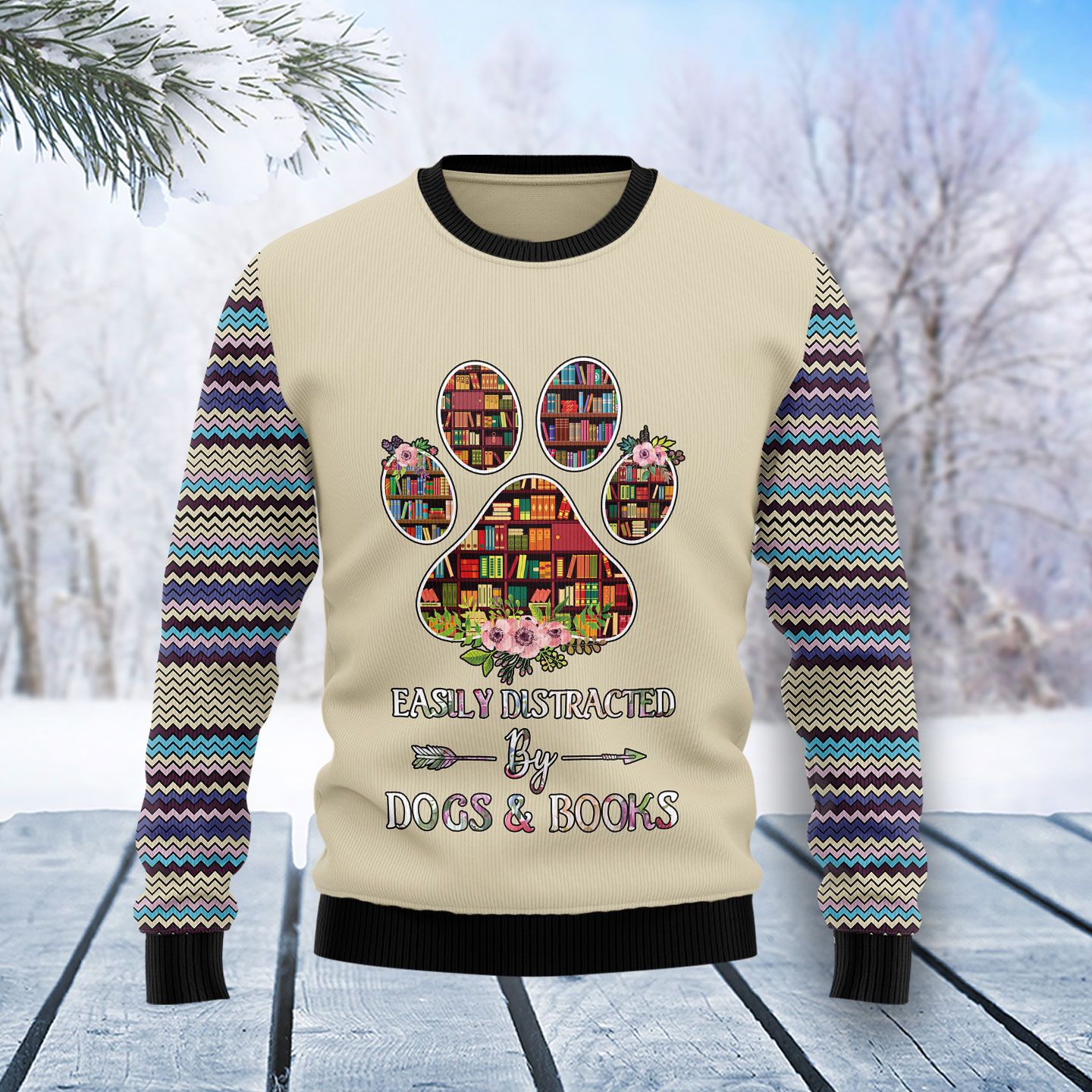 Book And Dogs Ugly Christmas Sweater | For Men & Women | Adult | Us5090