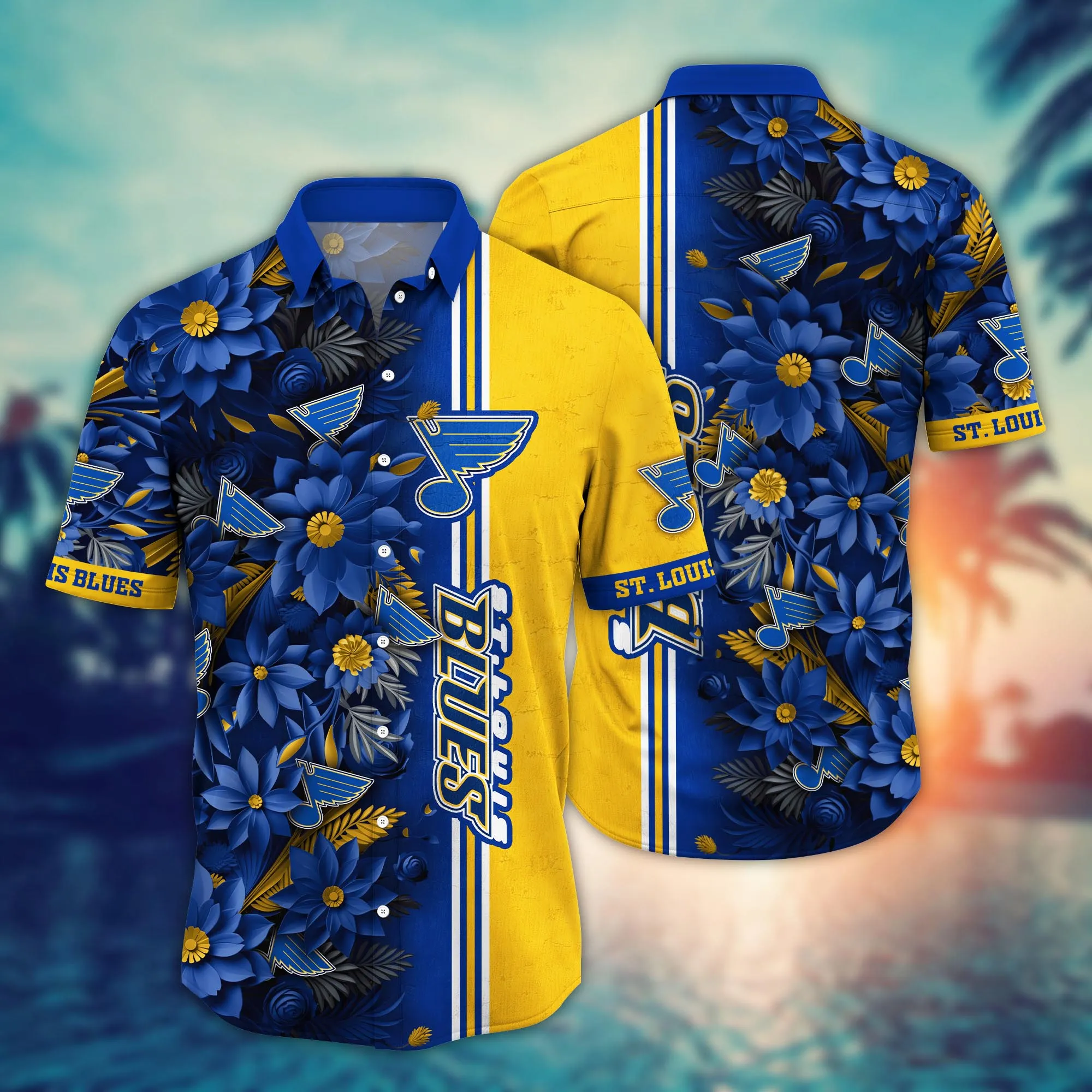 St. Louis Blues Nhl Hawaiian Shirt Custom Golden Hour Aloha Shirt