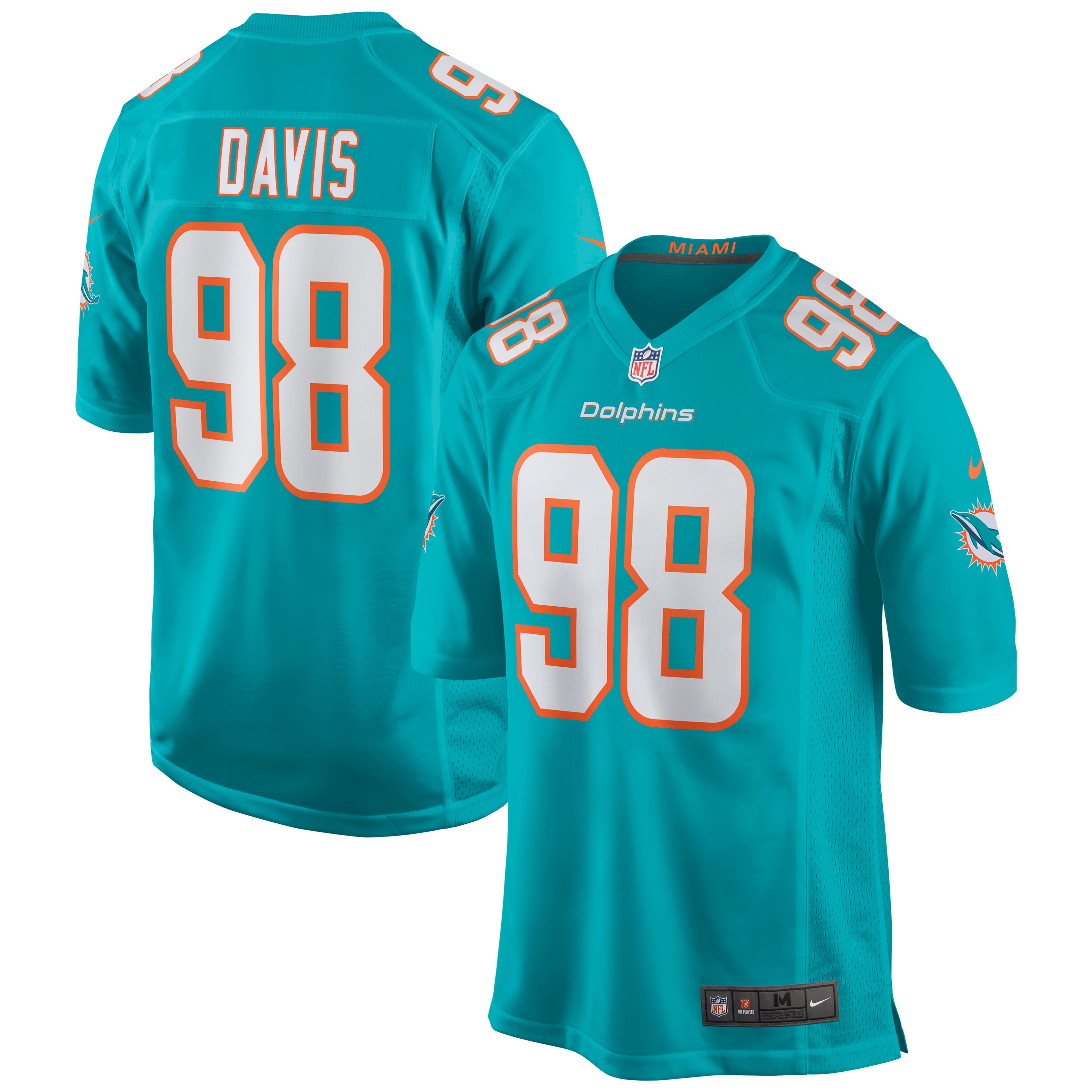 Men’s Miami Dolphins Raekwon Davis Aqua Game Jersey