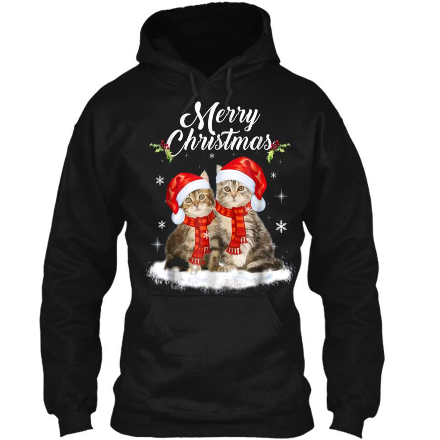 Merry Christmas Cat  For Women Girls Christmas Gift Pullover Hoodie 8 oz