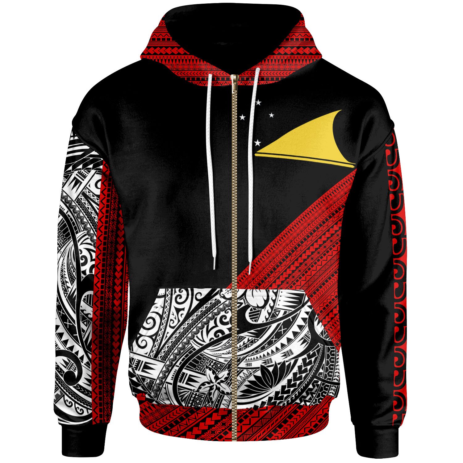 Tokelau Custom Personalised Zip Hoodie – Polynesian Diagonal Pattern Red – BN20