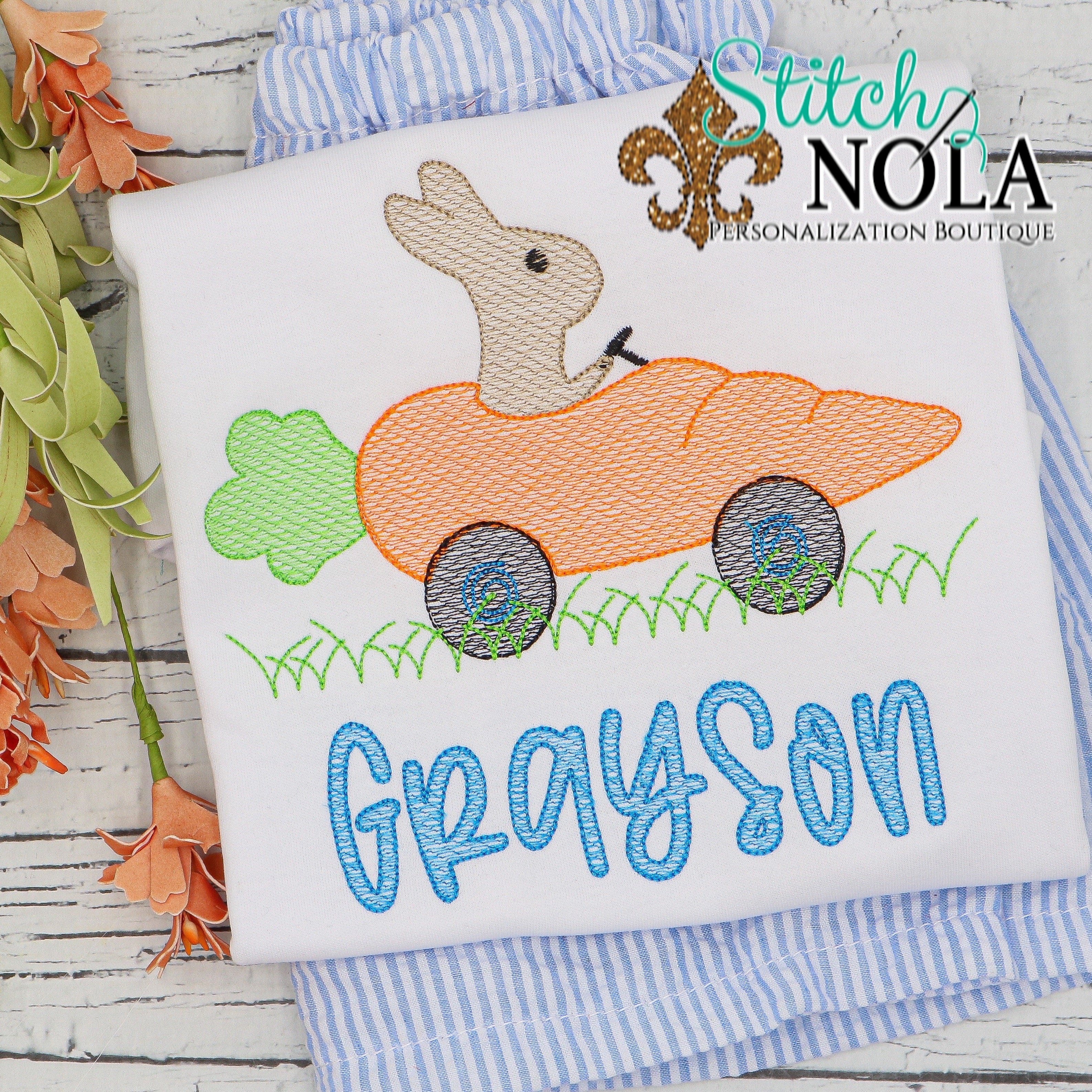 Personalized Easter Bunny Riding In Carrot Car Sketch Shirt