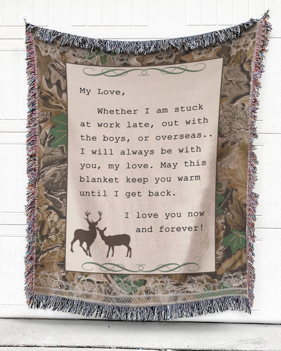 Woven Throw For Wife Wedding Anniversary Gift, Deer My Love, Cotton Blanket