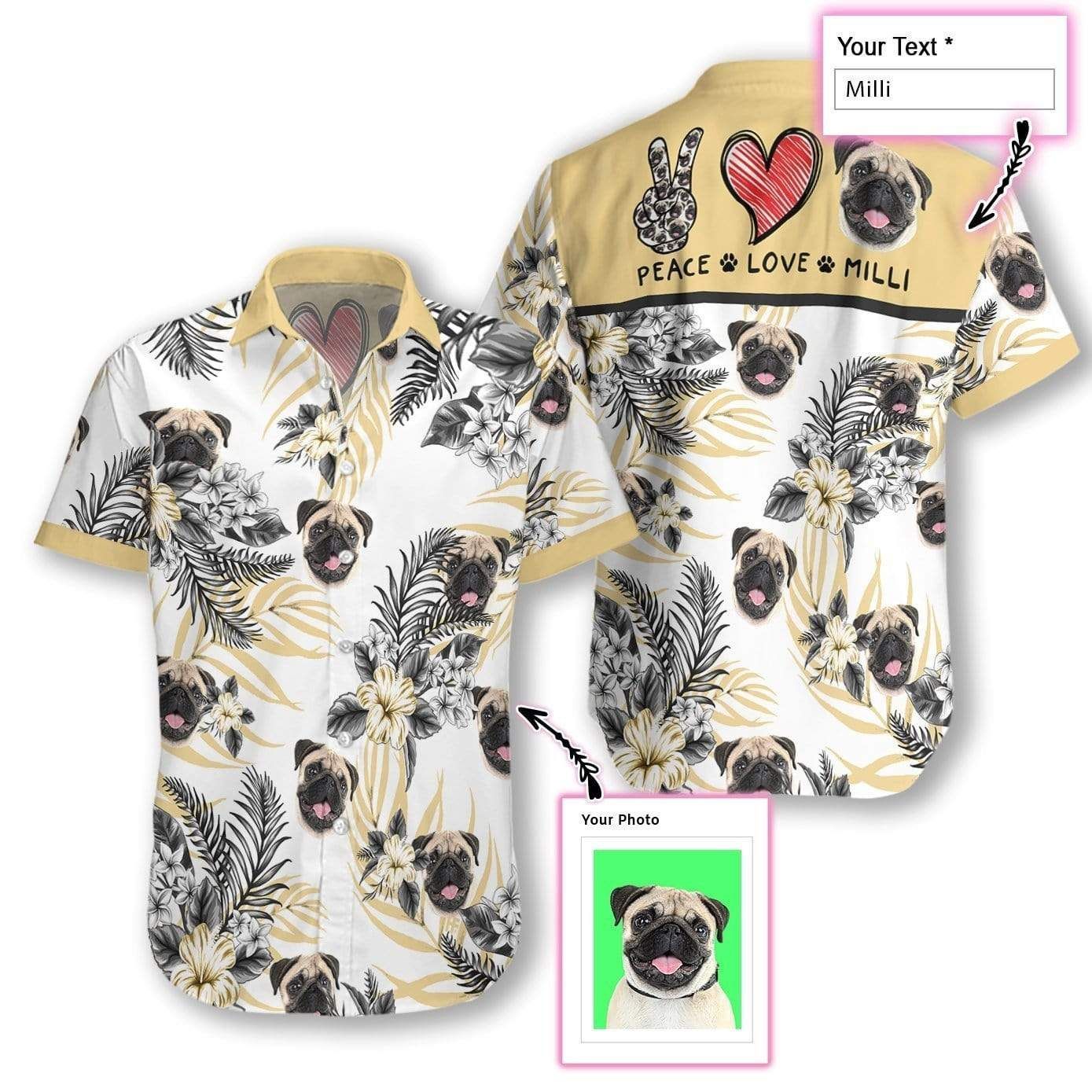 Get Here Personalized Peace Love Dog Custom Hawaii Aloha Shirts Ha33599