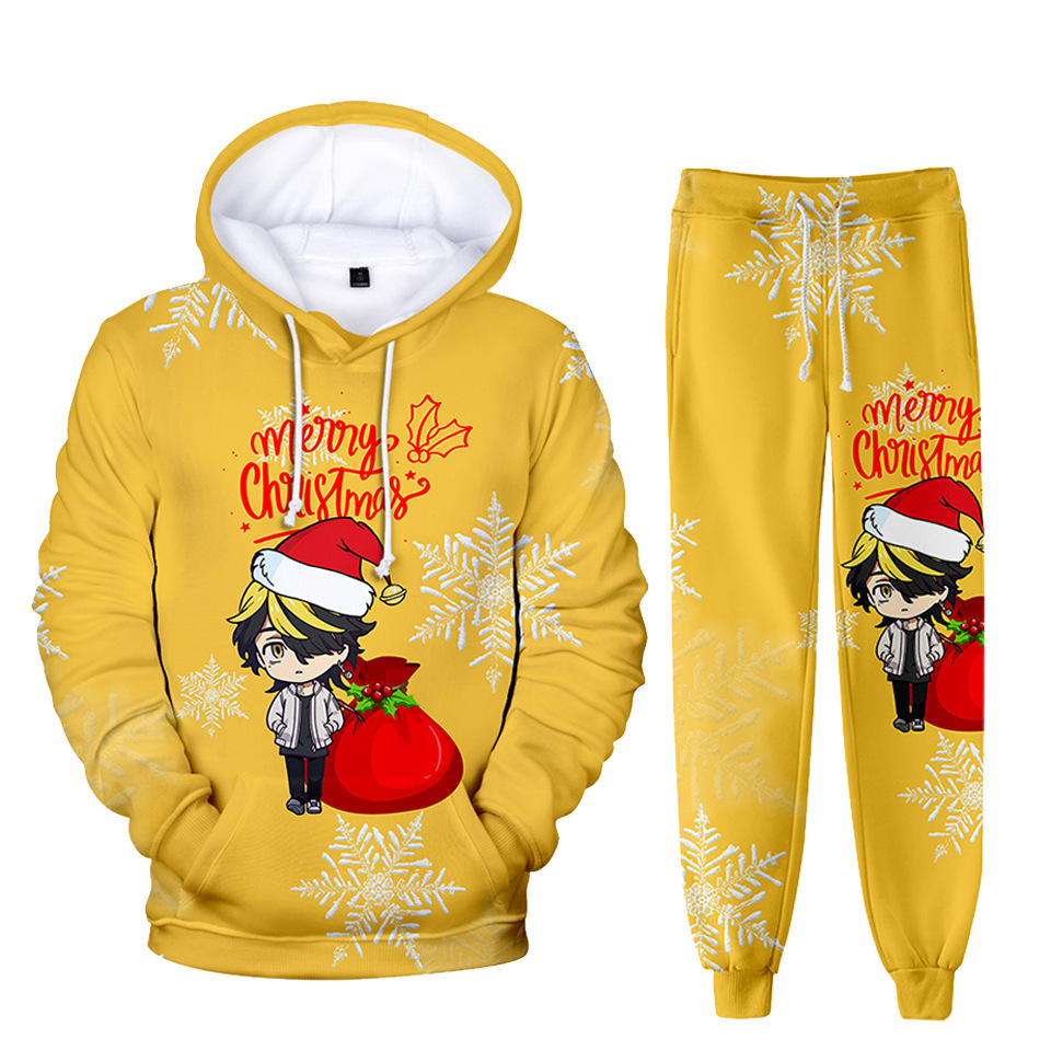 Autumn Winter New Christmas Digital Printing Clothing Suits Cute Boys Girls Casual Sweaters Santa Claus Children’s Hoodies Set alx