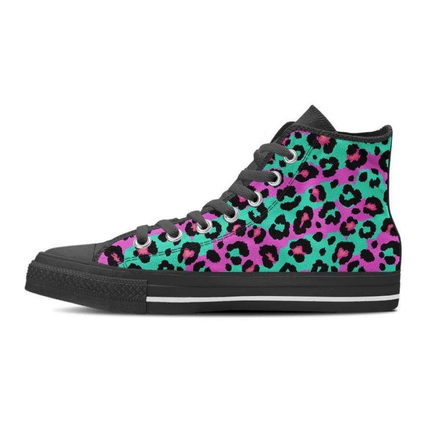 Teal Pink Leopard Men’s High Top Shoes