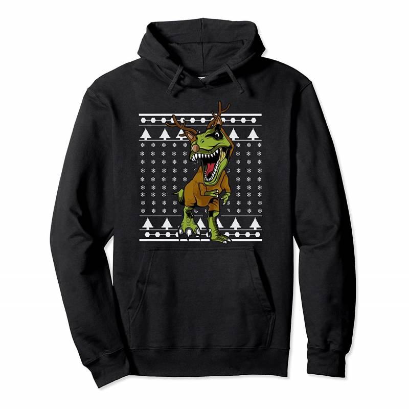 T- Rex Dino In Christmas Reindeer Costume Ugly Sweater Pullover Hoodie