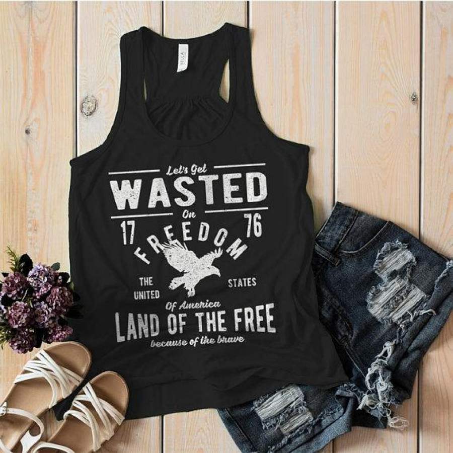 Women’s Wasted On Freedom Tank 4th July Independence Day Vintage Shirts Graphic Tee Eagle Top