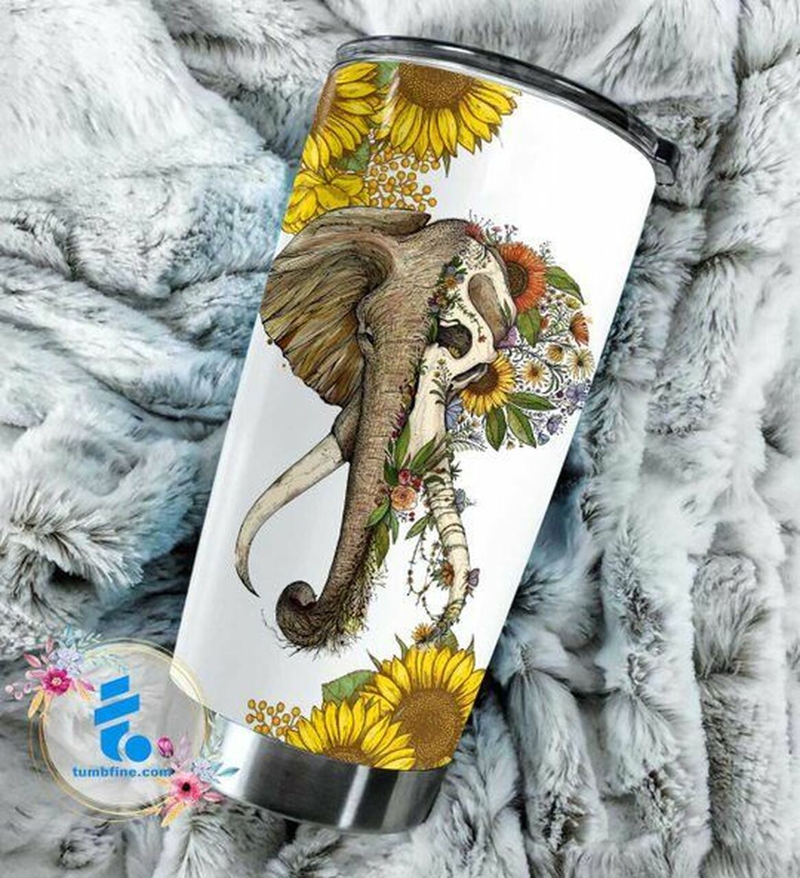 Floral Elephant Skull Custom Personalized Stainless Steel Tumbler Customize Name, Text, Number Dhc180116Lt