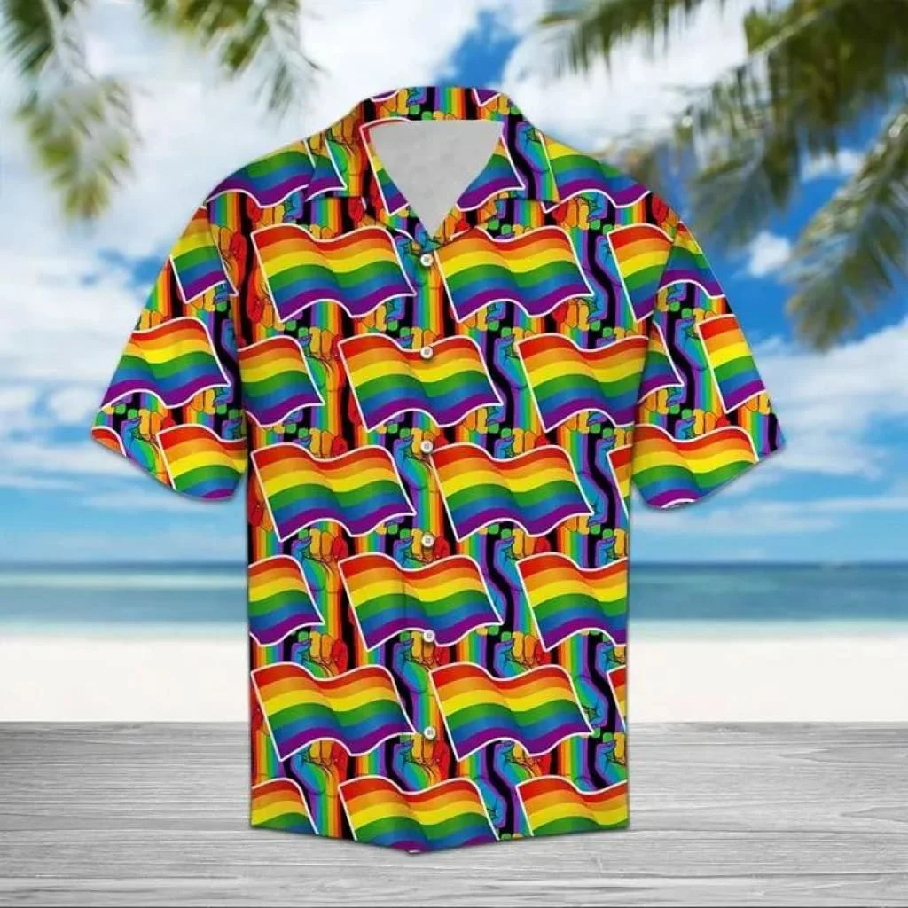 Beach Shirt Lgbt Pride Hawaii Flag Pattern Rainbow Clothing Ha35955