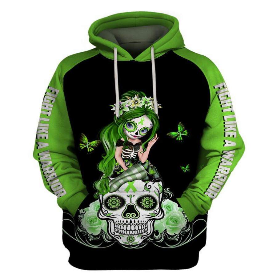 Fight Like A Warrior™ Lime Green Lymphomia Awareness Sugar Skull Girl Hoodie