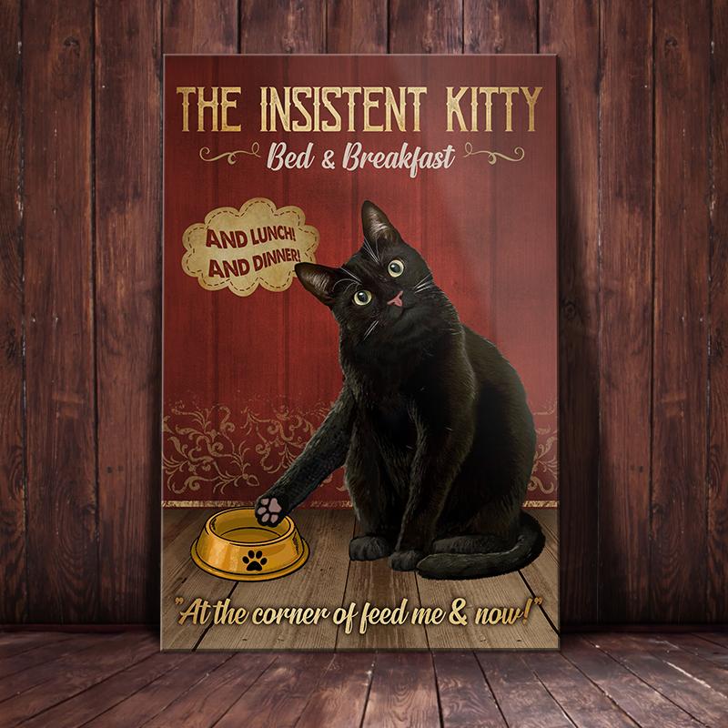 Black Cat Canvas And Poster The Insistent Kitty Bed & Breakfast | Art Print | Home Decor | Room Decor | Wall Art