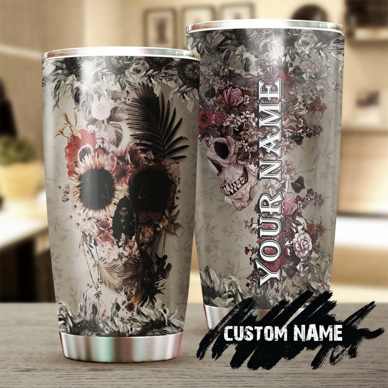 Skull Vintage Floral Beautiful Personalized Fancy Unique Tumbler-Skull Tumbler-Skull Birthday Gift Christmas Gift For Her For Him