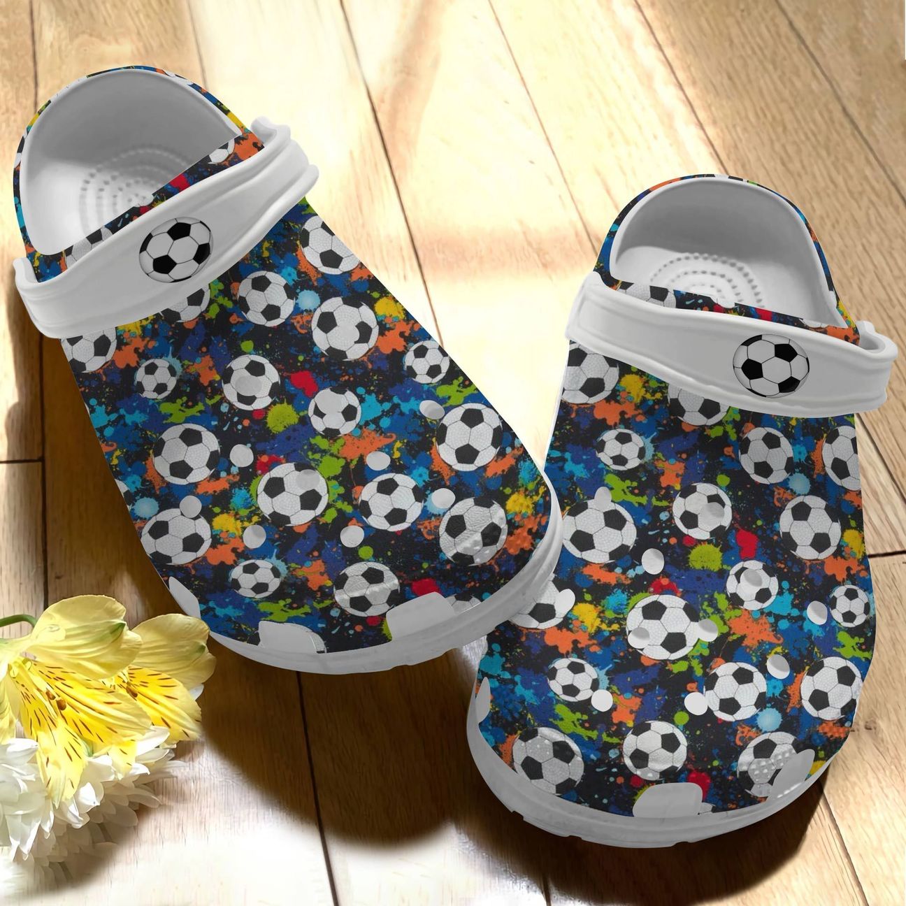 Soccer Personalize Clog, Custom Name, Text, Fashion Style For Women, Men, Kid, Print 3D Whitesole Soccer Pattern