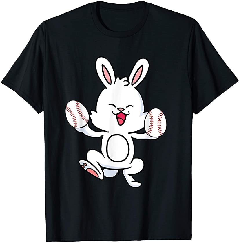 Cute Rabbit with Baseball Egg Funny Easter baseball 2021 T-Shirt