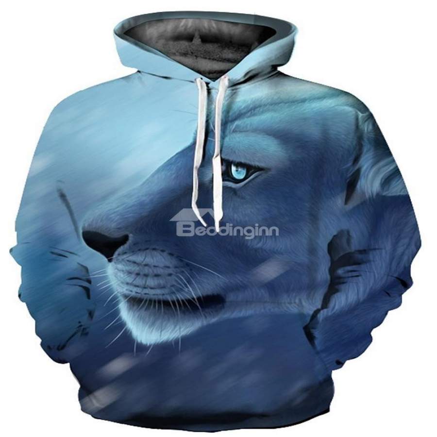 Cool Long Sleeve Calm Tiger Face Pattern 3D Painted Hoodie