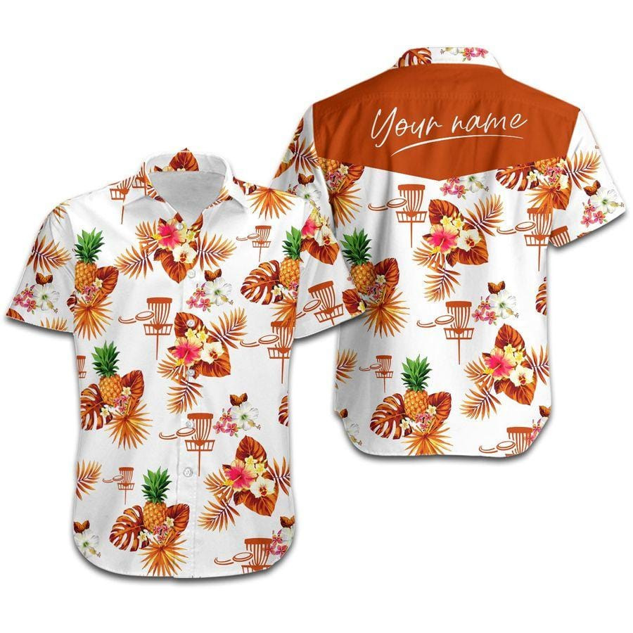 Hawaii Aloha Shirts Disc Golf Orange Tropical Floral Custom Name Ha99281