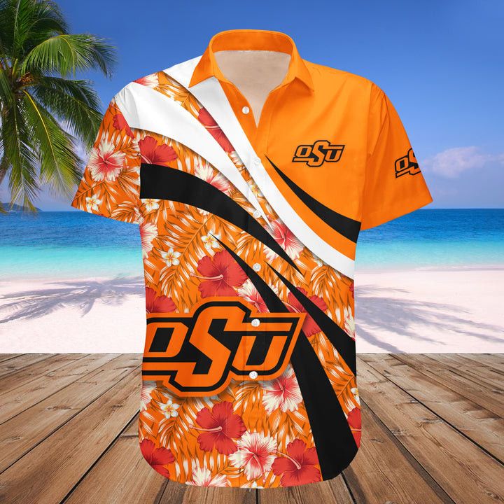 NCCA Oklahoma State Cowboys Orange Flowers Hawaiian Shirt V8 Aloha Shirt